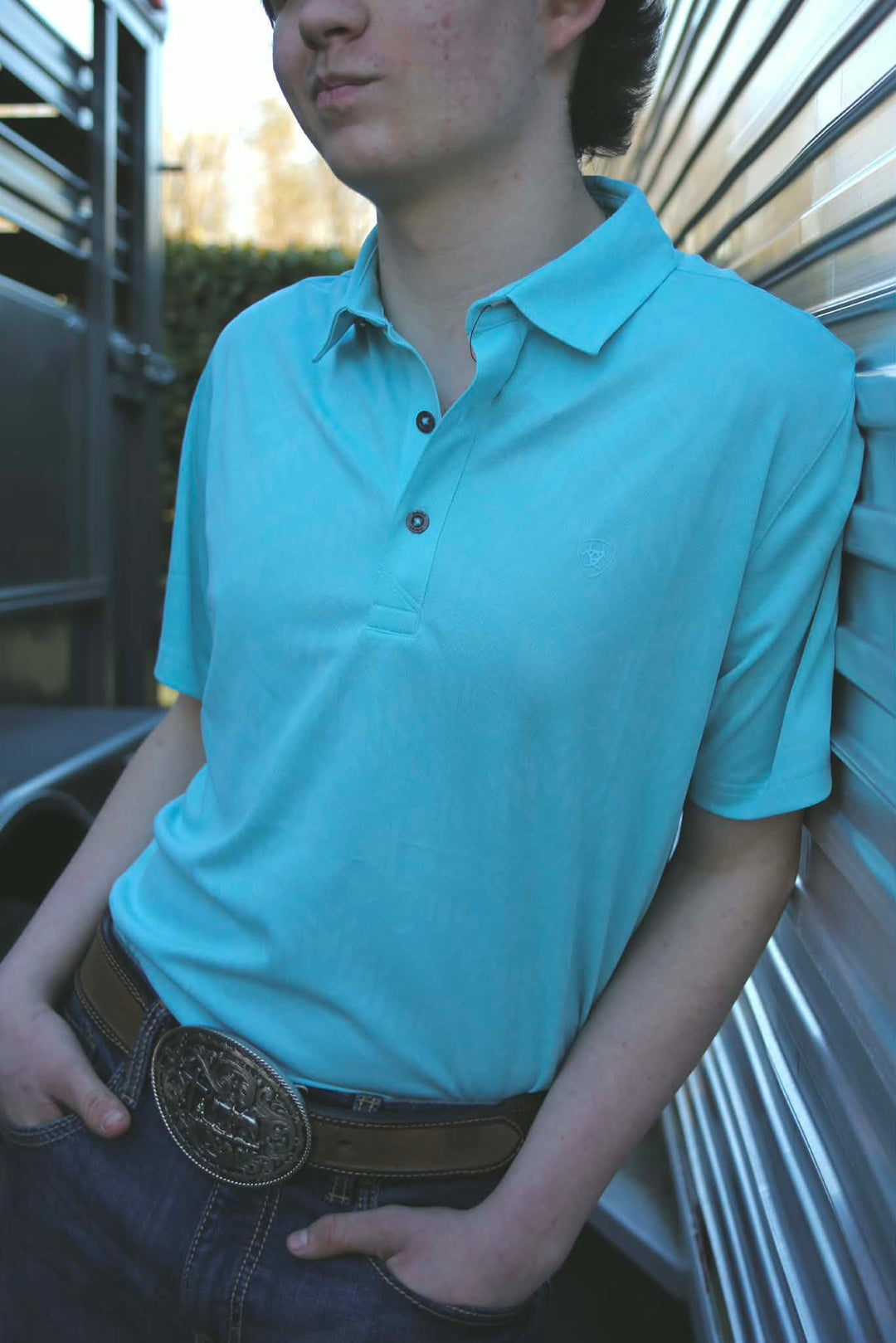 MNS Jacquard Printed Fitted Polo AQUA 10071098 - Double C Western SupplyAriat