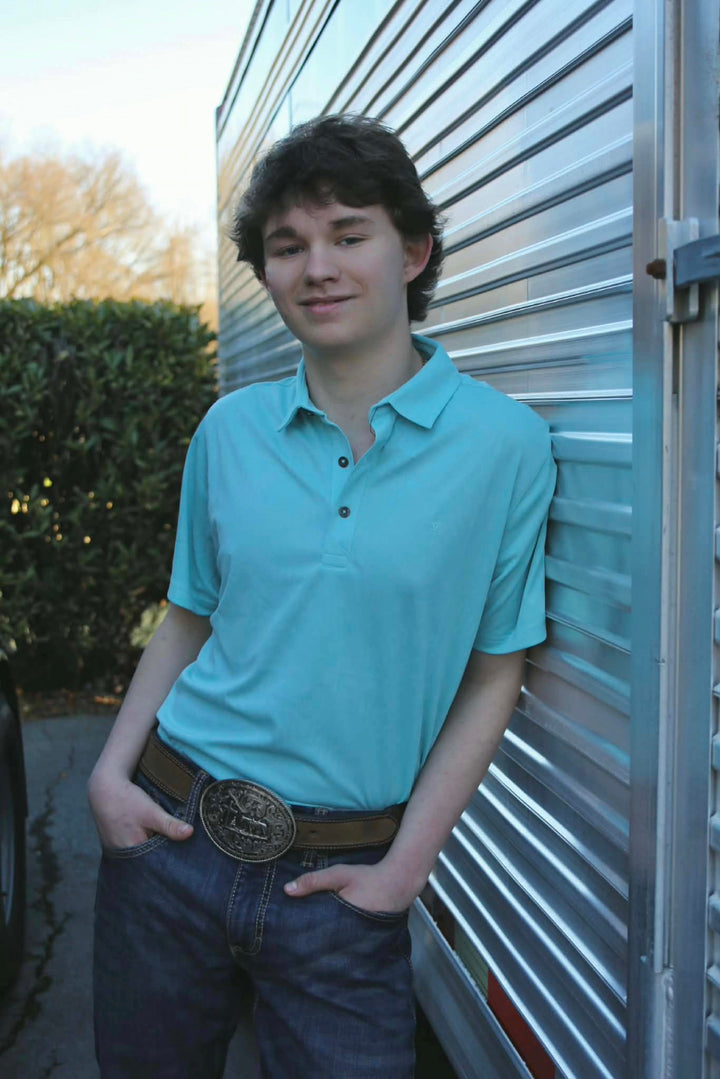 MNS Jacquard Printed Fitted Polo AQUA 10071098 - Double C Western SupplyAriat