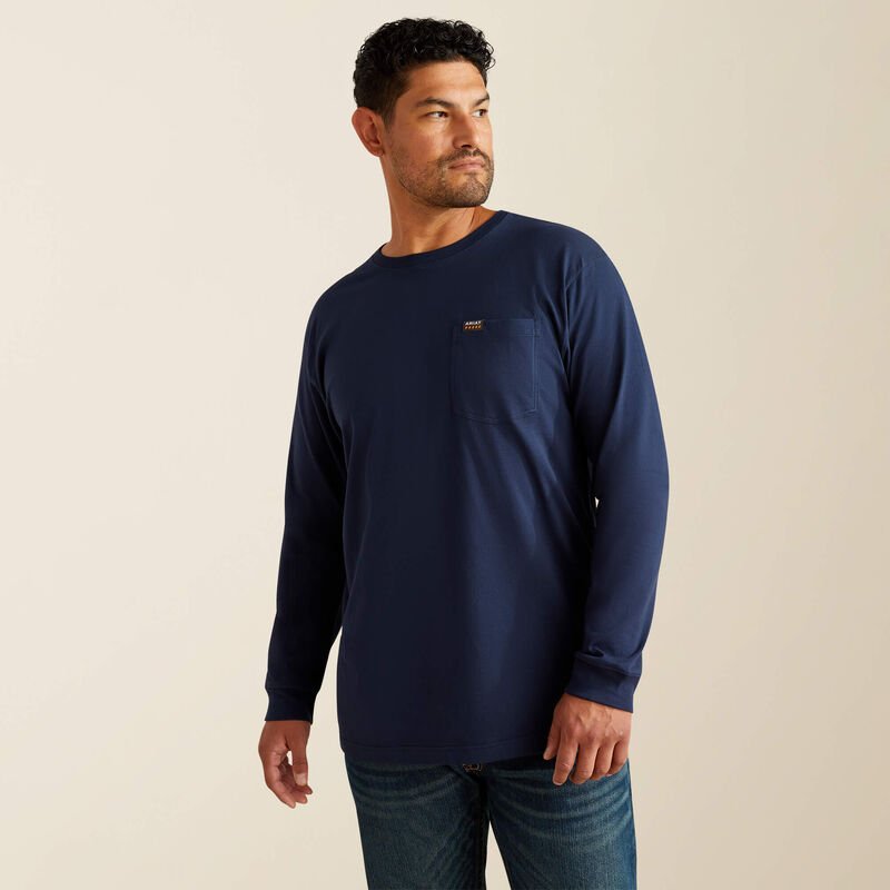 MNS Rebar Cotton Strong Standard Pocket T-Shirt NAVY 10062750 - Double C Western SupplyAriat