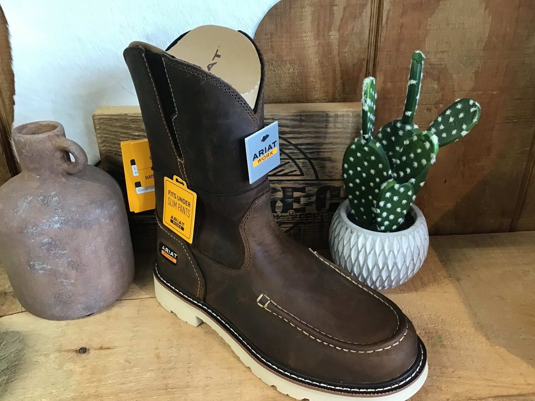 MNS Rebar Lift Pull On Moc Toe Work Boot DISTRESSED BROWN - Double C Western SupplyAriat