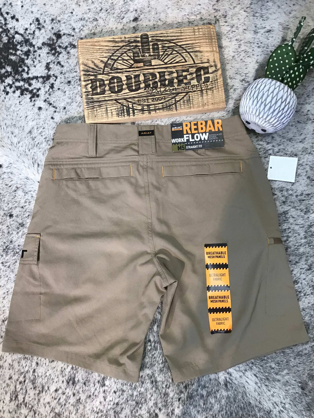 MNS Rebar WorkFlow Ultralight 9" DuraStretch Shorts FIELD KHAKI/FOX HUNTER - Double C Western SupplyAriat