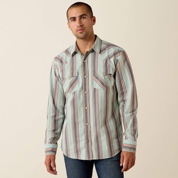 MNS Retro Hesperus Fitted Snap Shirt AQUIFER PLAID 10071089 - Double C Western SupplyAriat