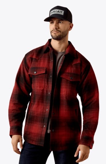 MNS Retro Shirt Jacket BIKING RED BUFFALO PLAID 10079575 - Double C Western SupplyAriat