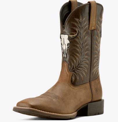 MNS Sport Steer Skull Wide Square Toe Cowboy Boot Sandstorm - 10064053 - Double C Western SupplyAriat