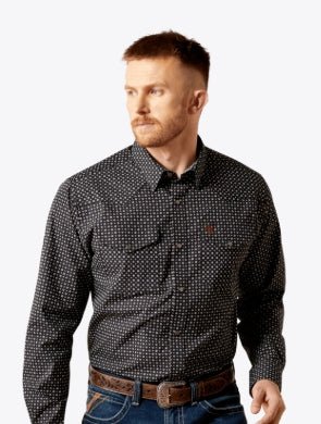 MNS Wrinkle Free Johnson Fitted Shirt BLACK 10065970 - Double C Western SupplyAriat