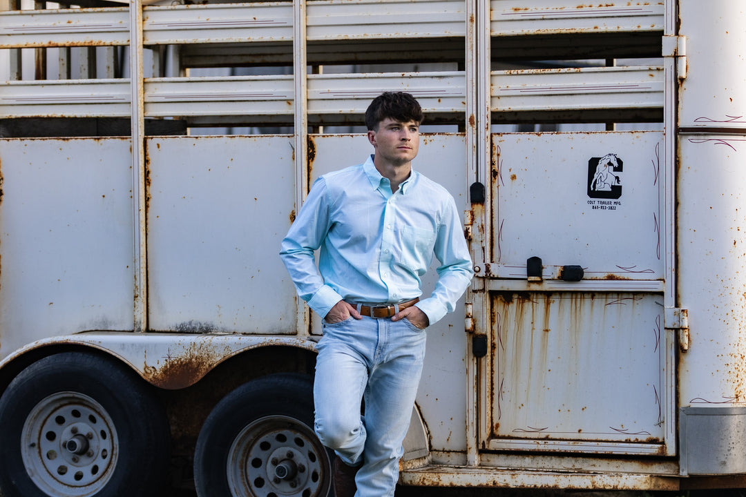 MNS Wrinkle Free Solid Pinpoint Oxford Classic Fit Shirt ANGEL BLUE 10071537 - Double C Western SupplyAriat