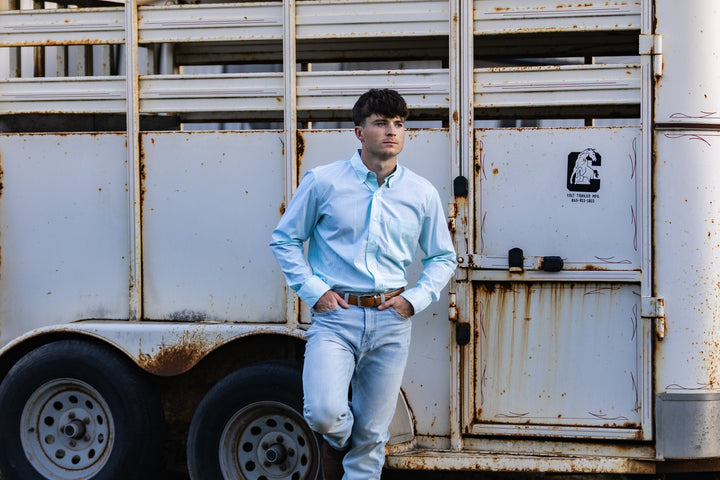 MNS Wrinkle Free Solid Pinpoint Oxford Classic Fit Shirt ANGEL BLUE 10071537 - Double C Western SupplyAriat