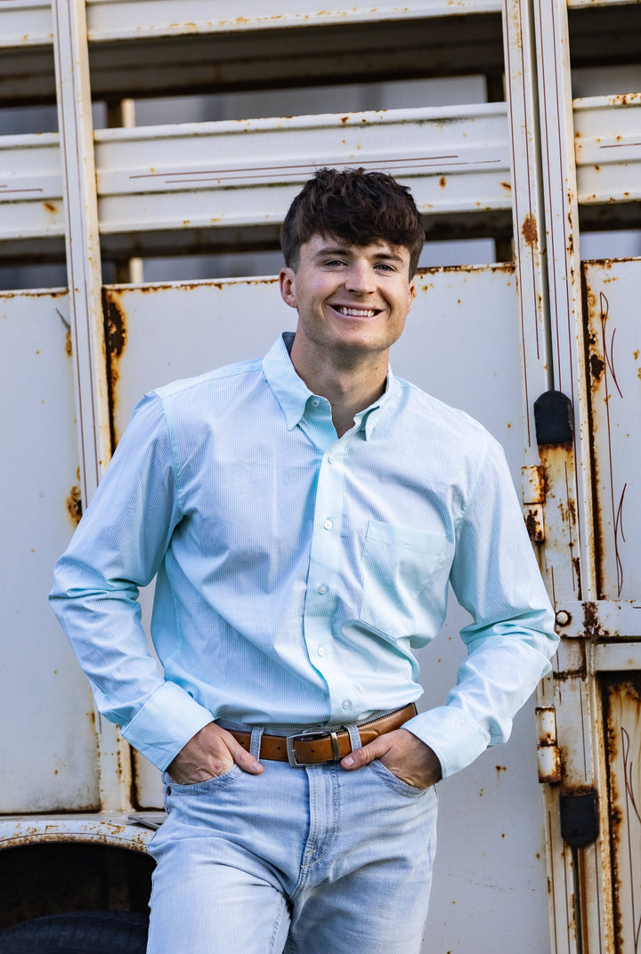 MNS Wrinkle Free Solid Pinpoint Oxford Classic Fit Shirt ANGEL BLUE 10071537 - Double C Western SupplyAriat