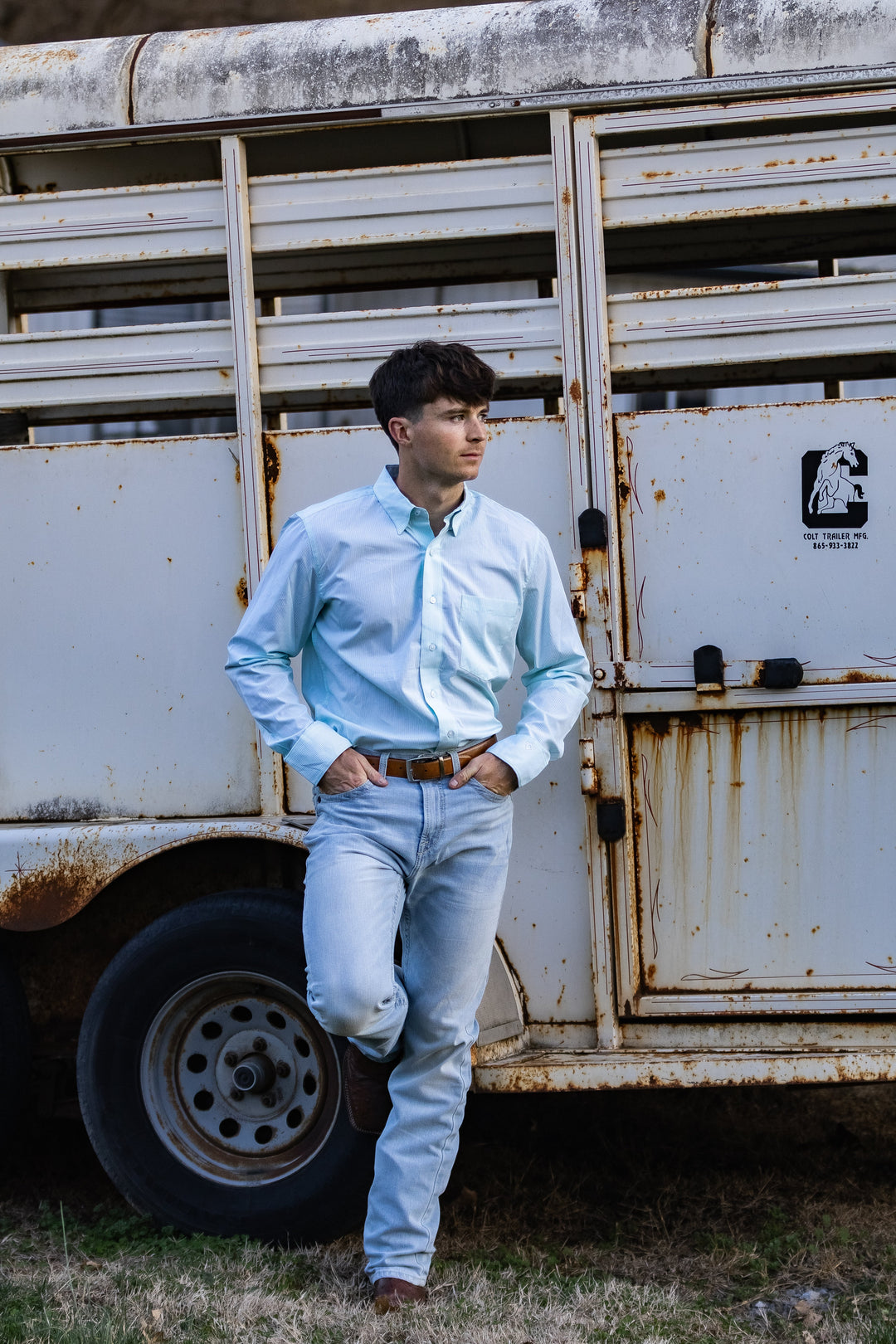 MNS Wrinkle Free Solid Pinpoint Oxford Classic Fit Shirt ANGEL BLUE 10071537 - Double C Western SupplyAriat