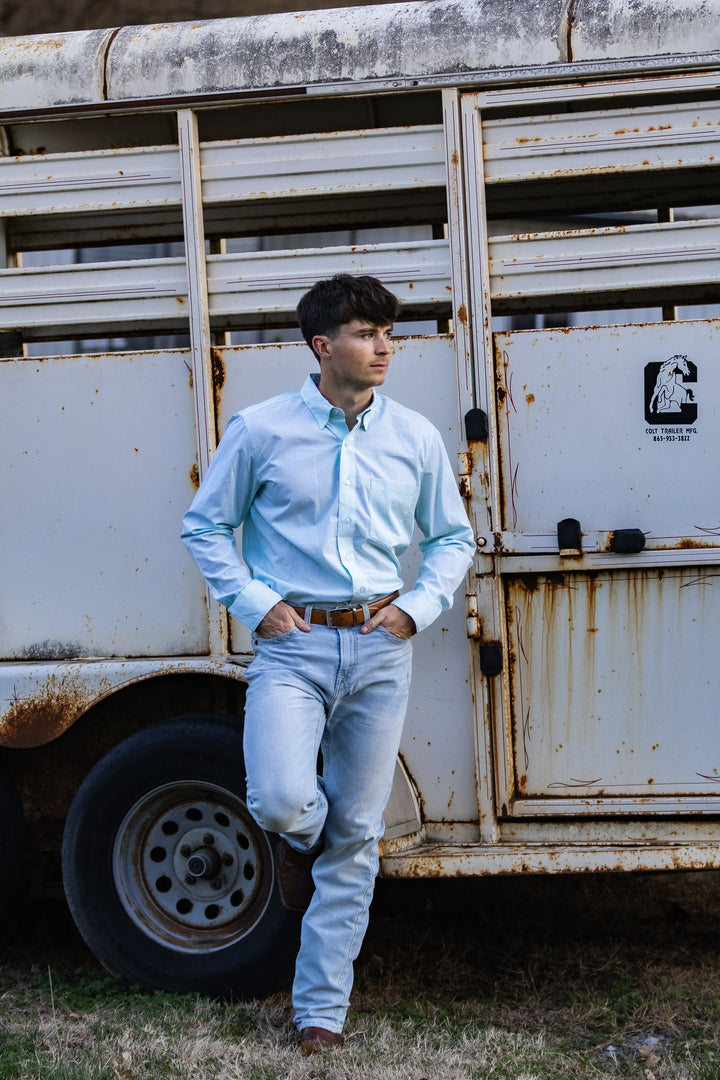 MNS Wrinkle Free Solid Pinpoint Oxford Classic Fit Shirt ANGEL BLUE 10071537 - Double C Western SupplyAriat