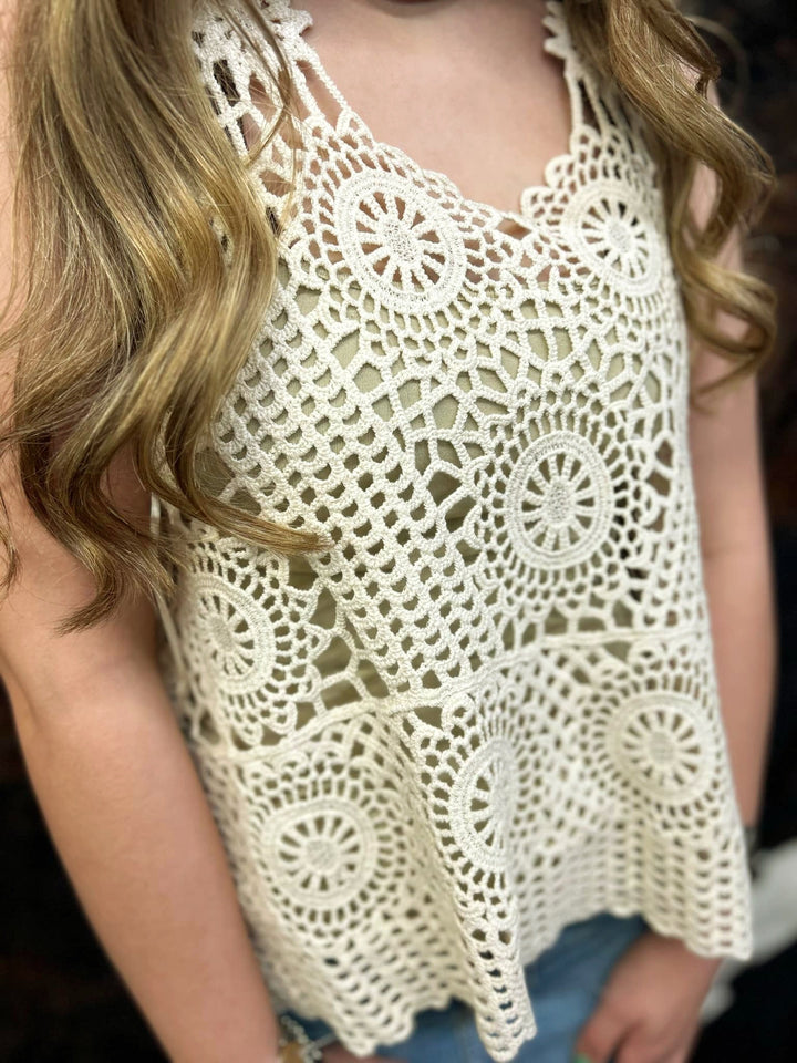 OPEN-KNIT CROCHET SLEEVELESS TOP - Double C Western SupplyBluivy