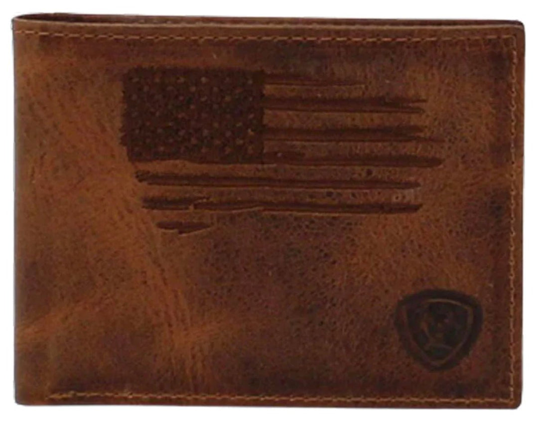 Pass case Distressed Stitch USA Flag Shield Logo Wallet A3545602 - Double C Western SupplyAriat