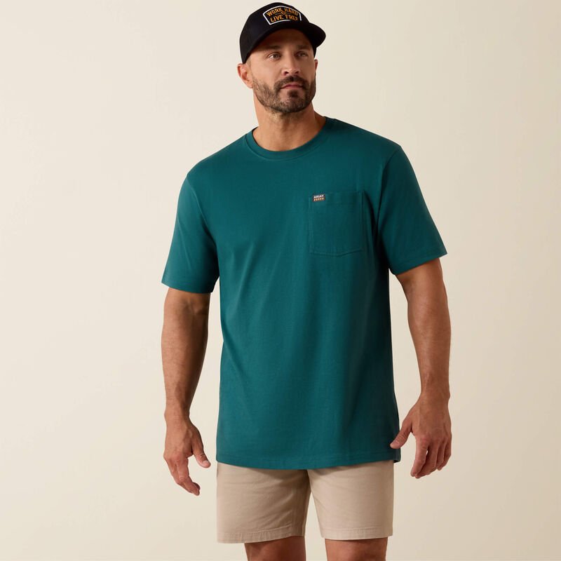 Rebar Cotton Strong Standard Pocket T-Shirt MEDITERRANEAN 10071291 - Double C Western SupplyAriat