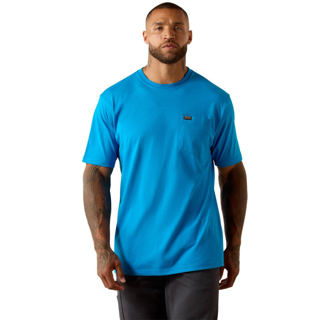 Rebar Cotton Strong Standard Pocket T-Shirt Methyl Blue Heather 10071293 - Double C Western SupplyAriat