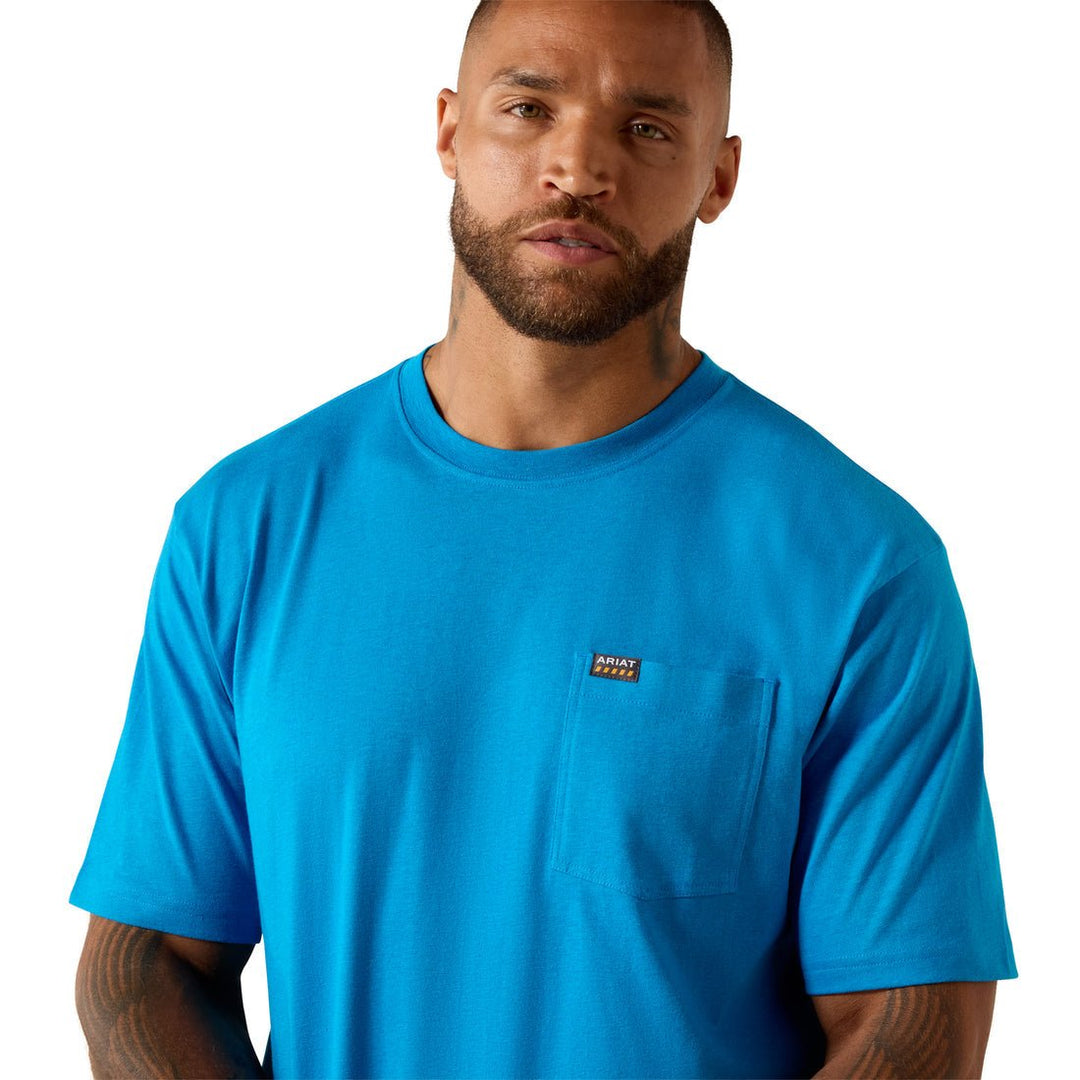 Rebar Cotton Strong Standard Pocket T-Shirt Methyl Blue Heather 10071293 - Double C Western SupplyAriat