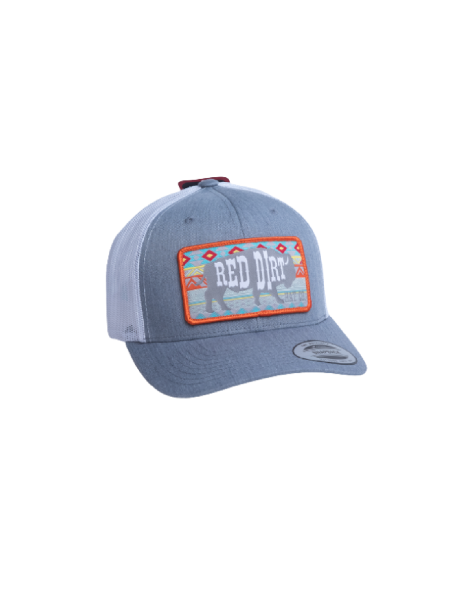 Red Dirt Hat Co. Heather Grey and White Mesh Cap with Aztec Buffalo Patch Cap Red Dirt