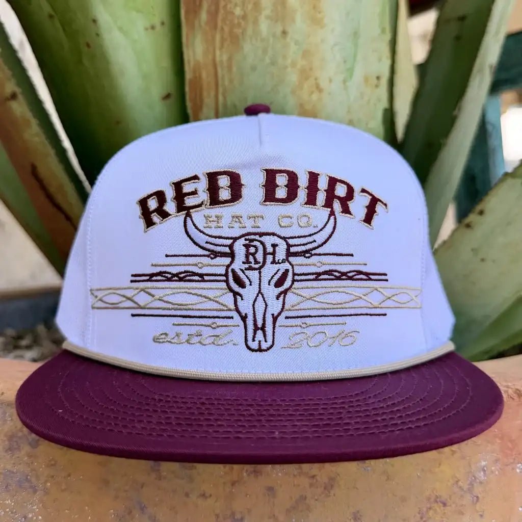 Red Dirt Spirit White/White Maroon Bill Tan Rope 5 Panel RDHC-600 - Double C Western SupplyRed Dirt