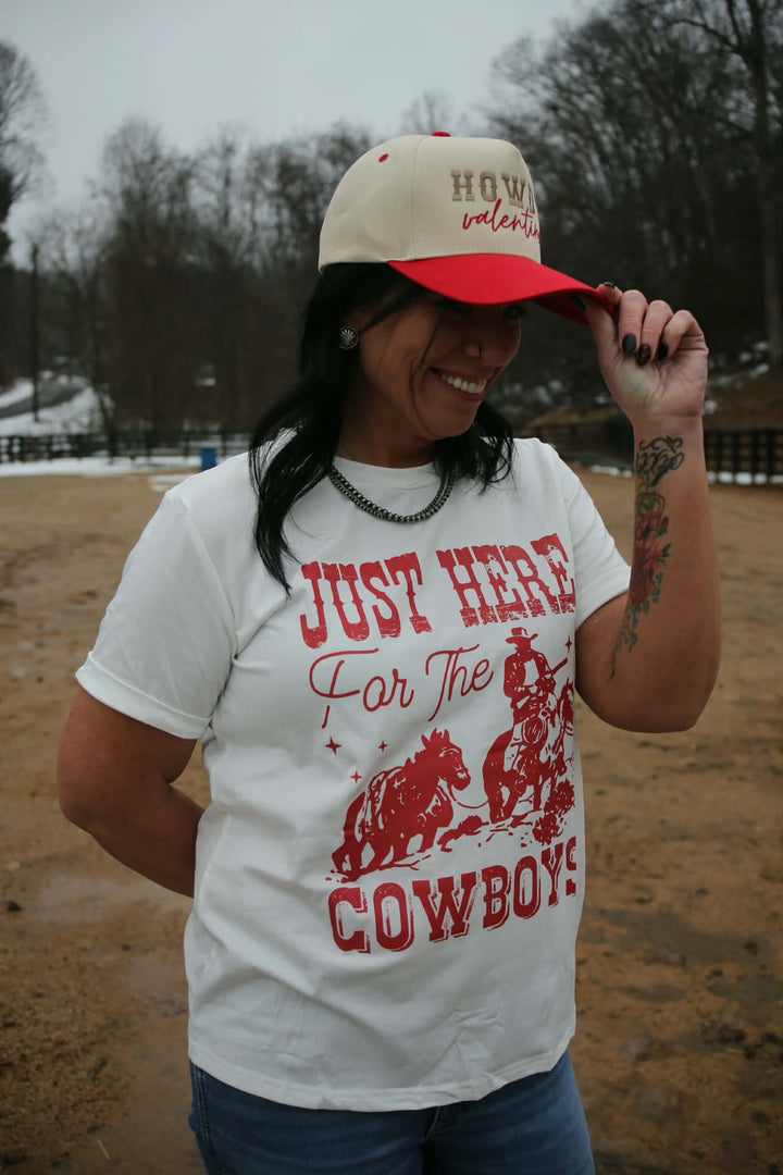 Western JUST HERE For THE COWBOY Cuffed Sleeve T Shirt T Shirt Women's fashionworks