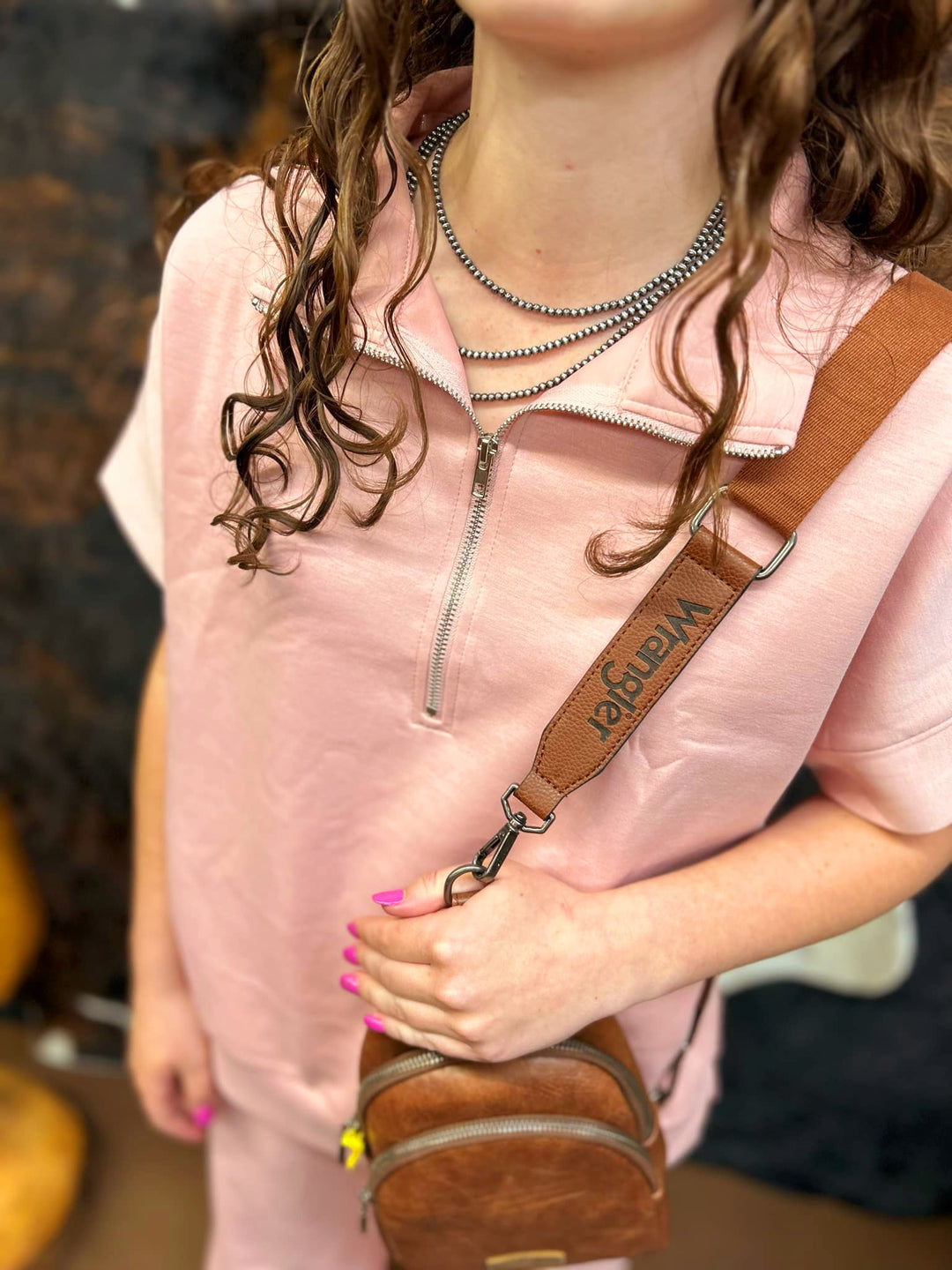 Short Sleeve Quarter Zip + Pants Set: BLUSH Outfit Set 60% off Women's Dear Scarlett