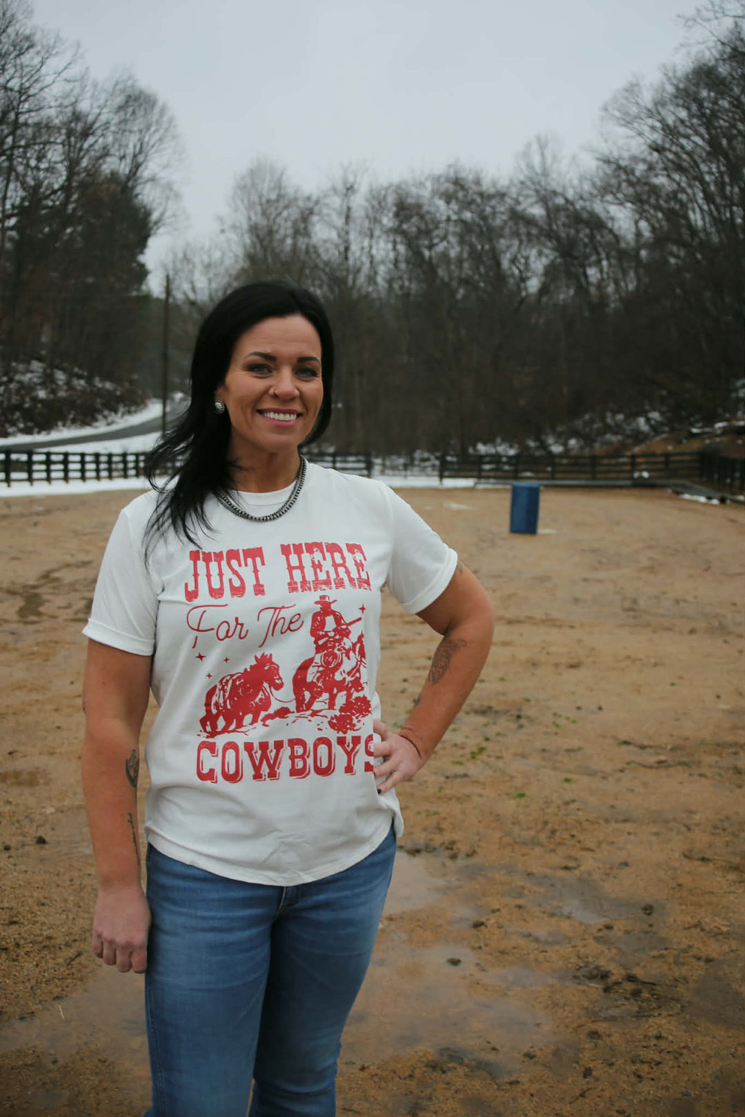 Western JUST HERE For THE COWBOY Cuffed Sleeve T Shirt T Shirt Women's fashionworks