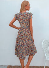Load image into Gallery viewer, V Neck Sleeveless Flower Midi Dress/Blue Red Yellow
