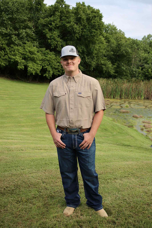 Wrangler® Performance Short Sleeve Shirt - Snaps - Tan 112369444 Shirts & Tops Wrangler