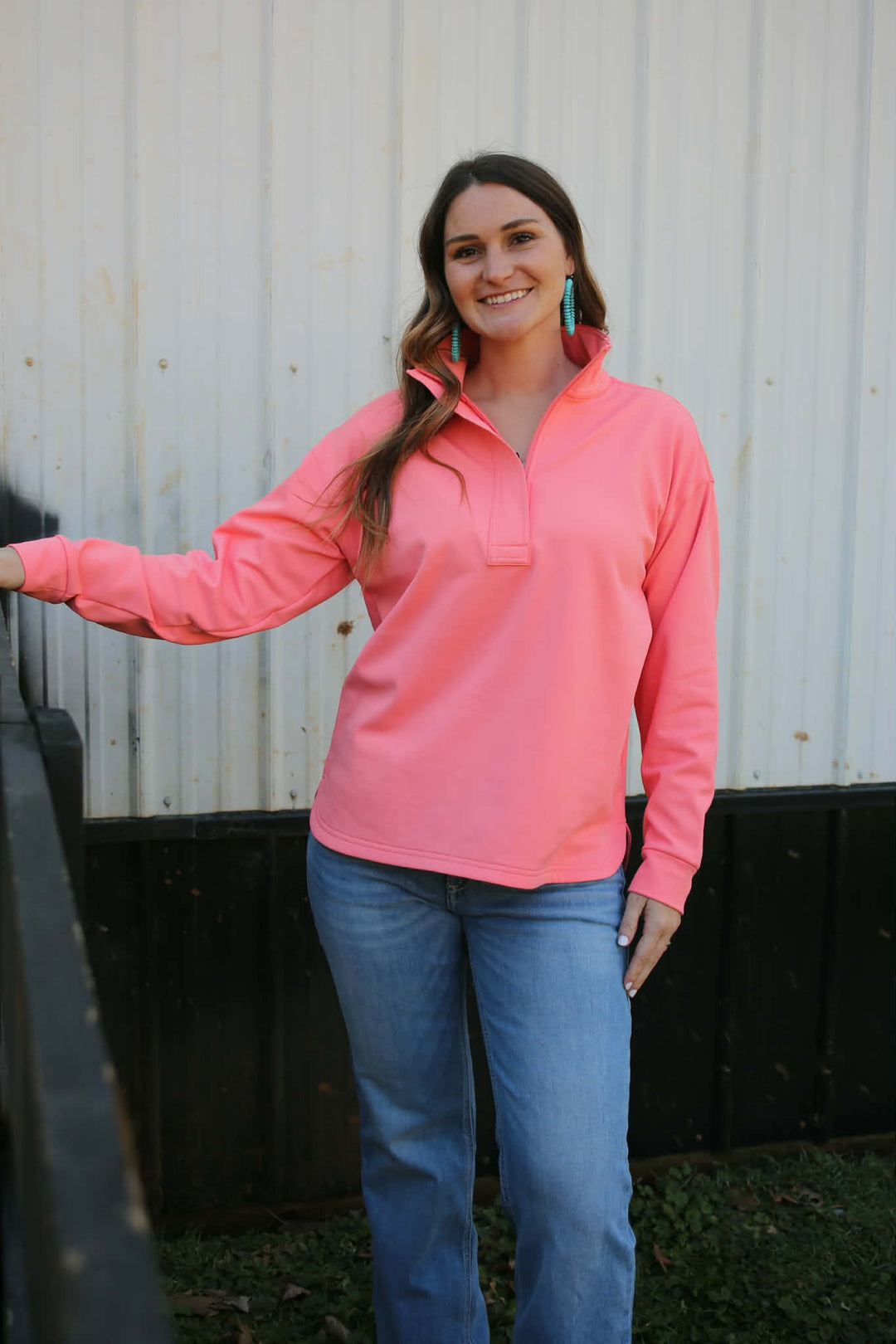 WMS Breeze Logo 1/2 Zip Sweatshirt SHELL PINK 10071260 Pullover ariat ariatwomens Women's Ariat