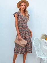 Load image into Gallery viewer, V Neck Sleeveless Flower Midi Dress/Blue Red Yellow
