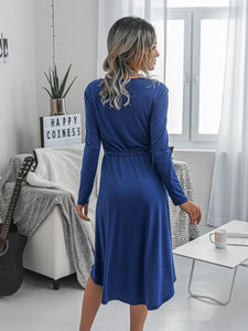 Round Neck Solid Long Sleeve Dress/Royal Blue