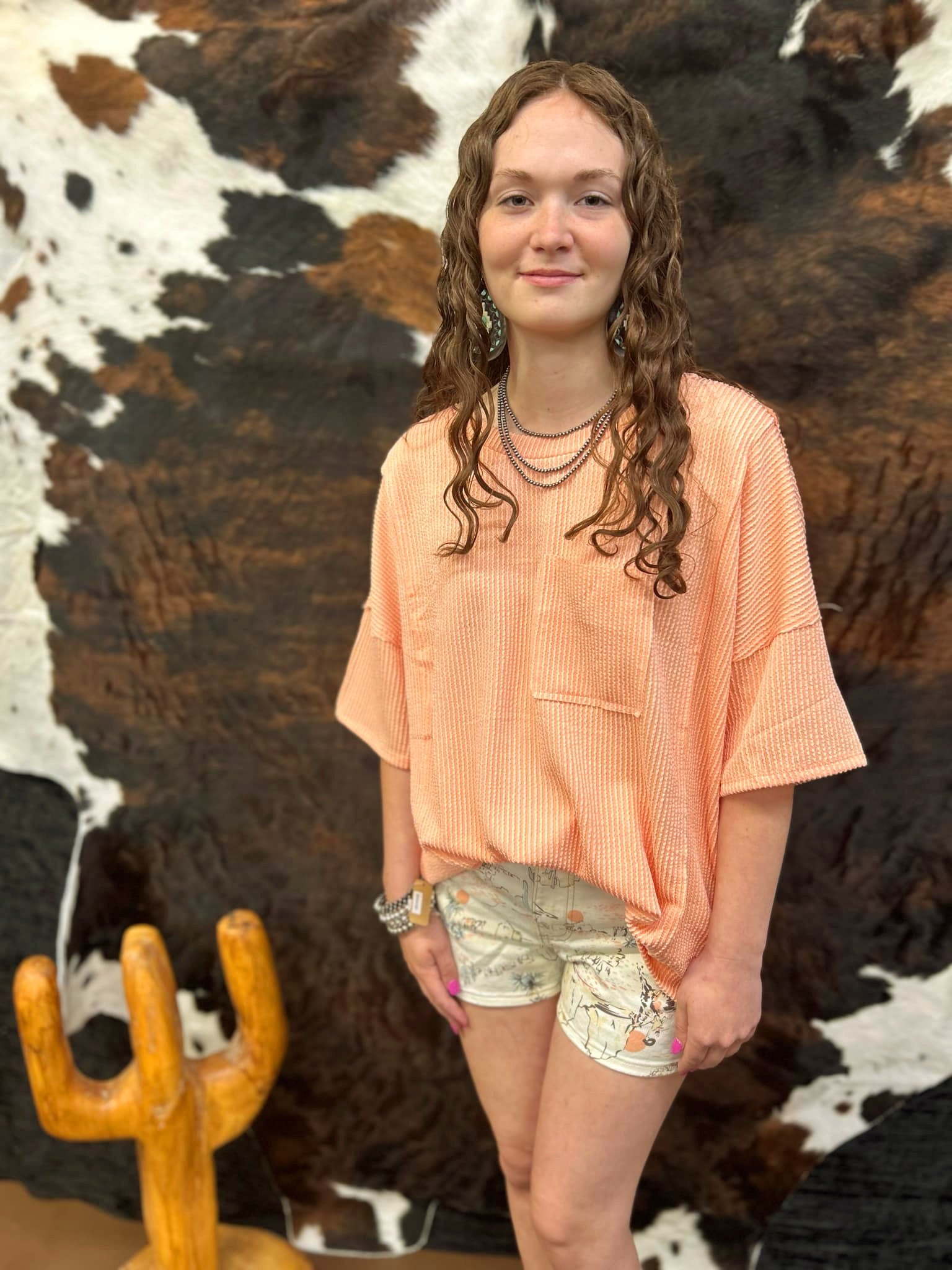 Half Sleeve Relaxed Pocket Blouse: Spring Peach/Lilac Shirt Women's Andrée by Unit