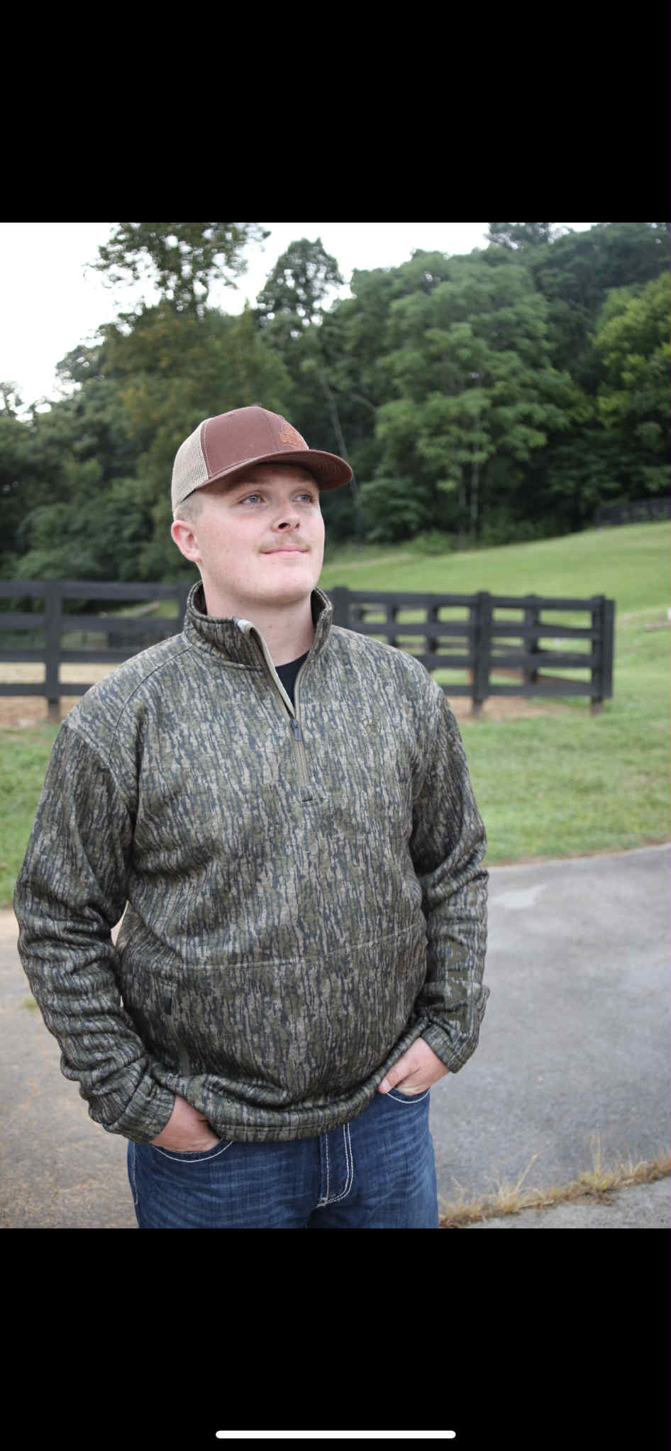 Men's Caldwell Logo 1/4 Zip Sweater Green Treebark Camo - 10062622 Sweatshirt ariatmens Ariat