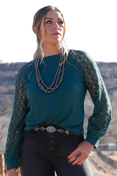Cinch Women's L/S Knit Lace Sleeves/Forest CTK7493003 Shirt cruel girl Women's Cinch