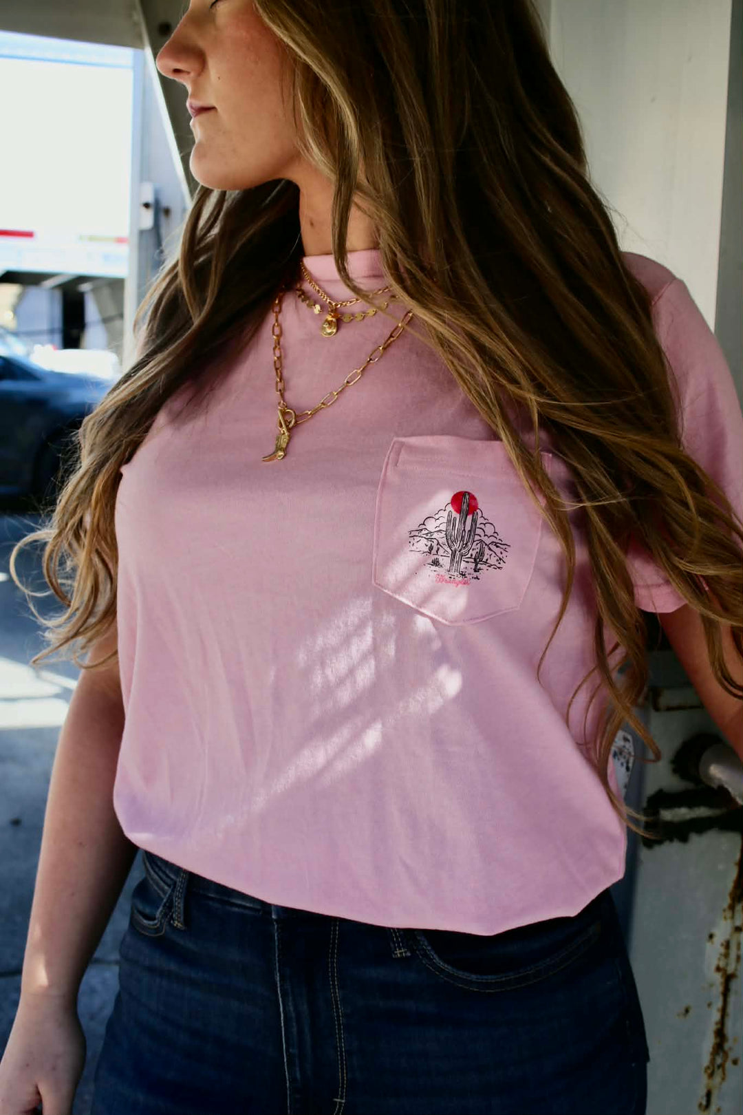 Wrangler® Short Sleeve Pocket T-Shirt - Regular Fit - Romance Rose Heather 112372972 T Shirt Wrangler