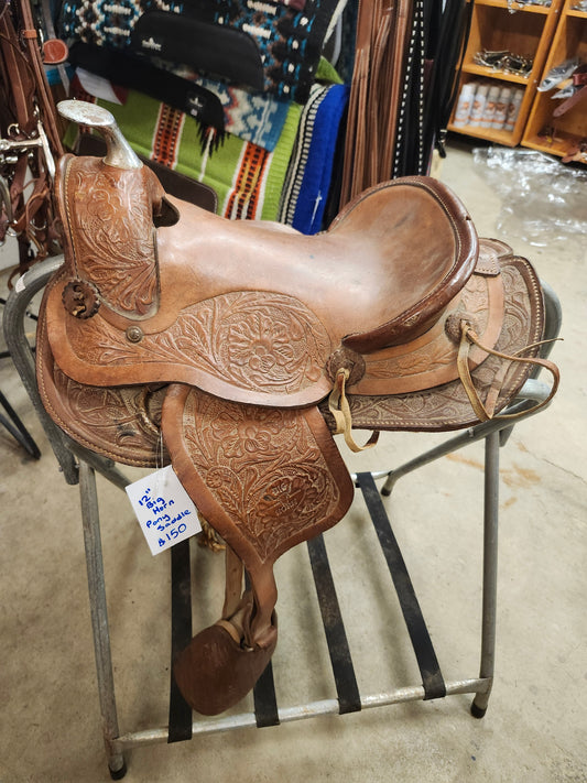 12" Antique Big Horn Pony Saddle (used) Double C Western Supply