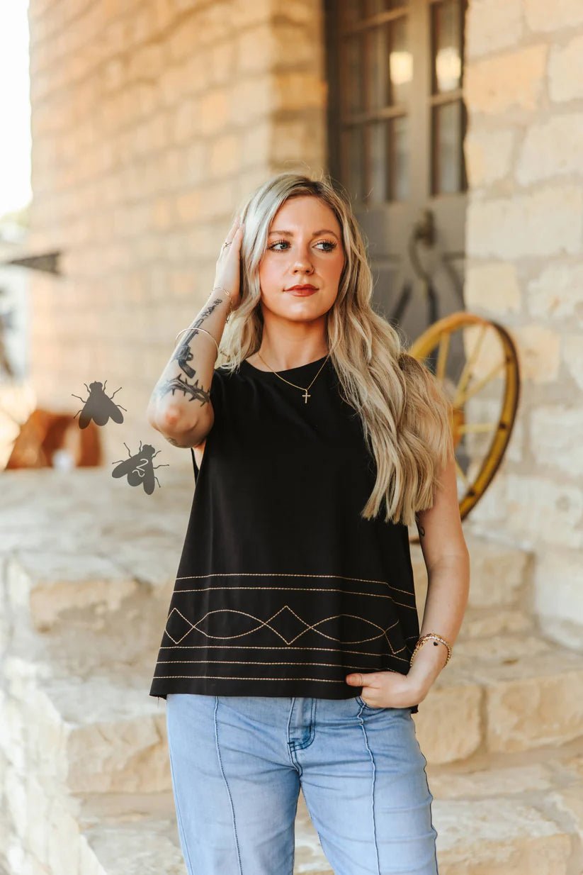 Rodeo Stitch Cutoff Sleeves Top - Double C Western Supply2 Fly
