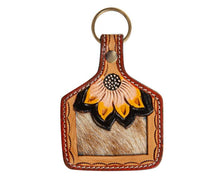 Load image into Gallery viewer, RISING SUNFLOWER HAND-TOOLED KEY FOB
