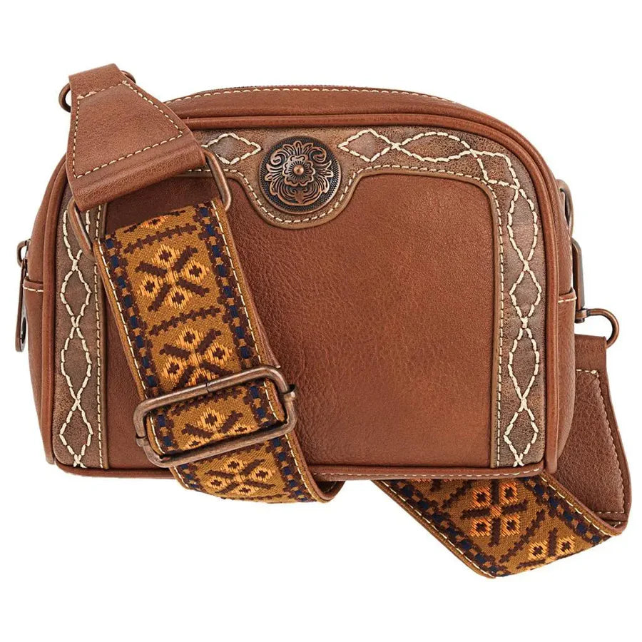 Nocona Western Belt Crossbody Bag Concho Stitched Tan Purse Women's M & F