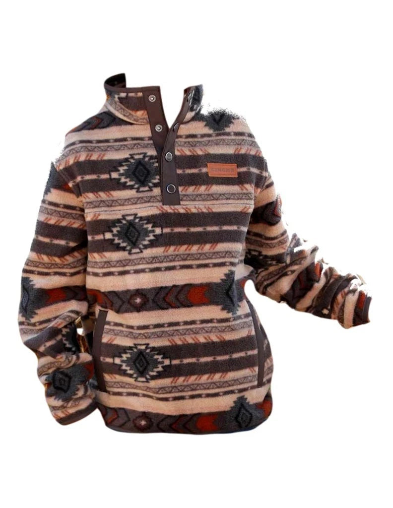 Cinch Western Sweatshirt Boys Stripe Polar Fleece Brown 