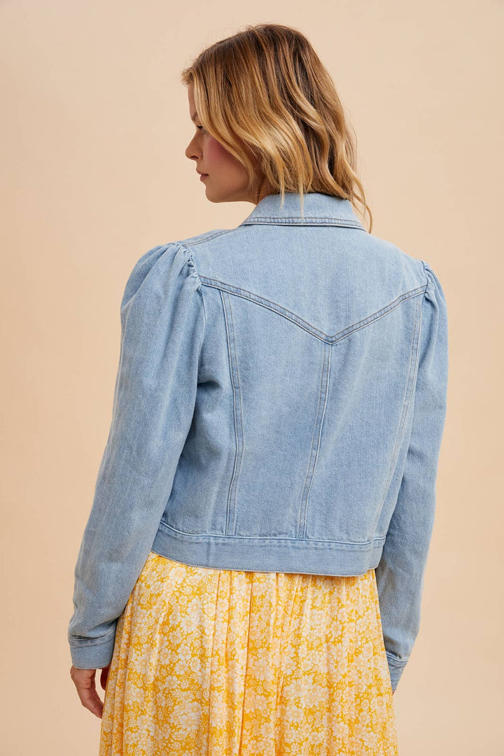 SHIRRED SLEEVE CROPPED DENIM JACKET - Double C Western SupplyIn Loom