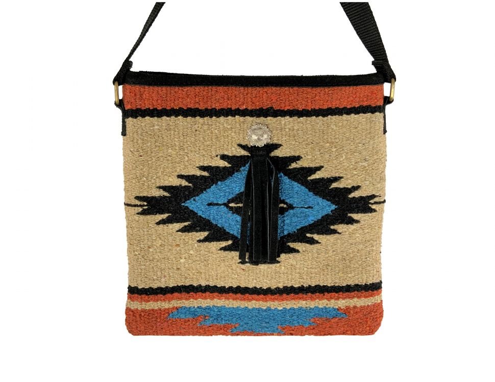 Showman Cotton/Acrylic Southwest Design Saddle Blanket Bag - tan and orange BG-783 - Double C Western SupplyShiloh