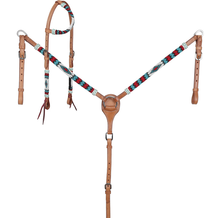Showman Red Rock Beaded One Ear Headstall and Breastcollar Set 8284 - Double C Western SupplyShiloh