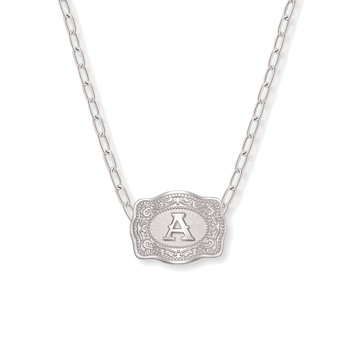 SpurWest Mini Belt Buckle Necklace (Initial) - Silver - Double C Western SupplySpurWest