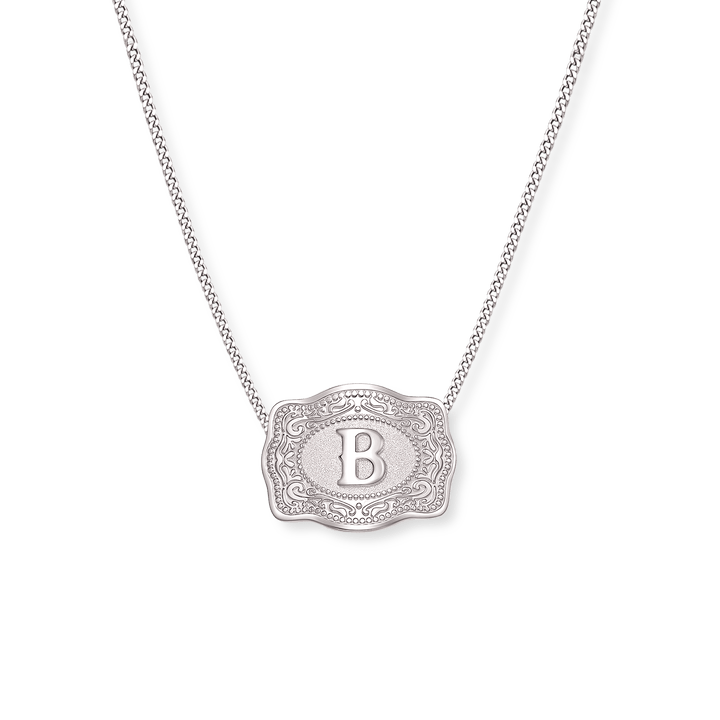 SpurWest Mini Belt Buckle Necklace (Initial) - Silver - Double C Western SupplySpurWest