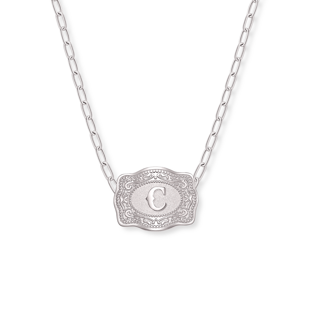 SpurWest Mini Belt Buckle Necklace (Initial) - Silver - Double C Western SupplySpurWest