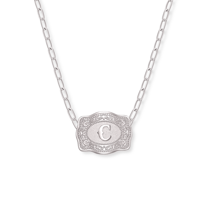SpurWest Mini Belt Buckle Necklace (Initial) - Silver - Double C Western SupplySpurWest