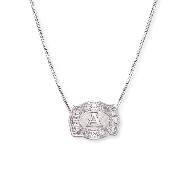 SpurWest Mini Belt Buckle Necklace (Initial) - Silver - Double C Western SupplySpurWest