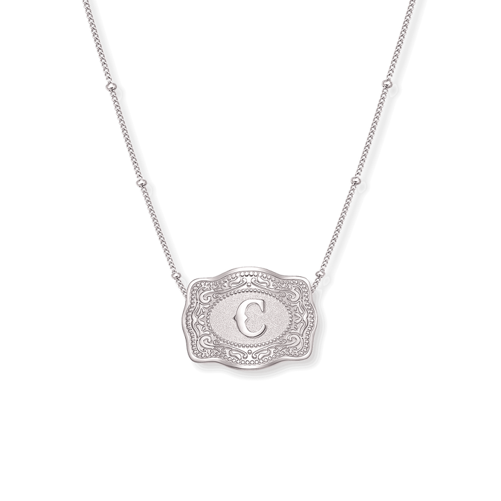 SpurWest Mini Belt Buckle Necklace (Initial) - Silver - Double C Western SupplySpurWest