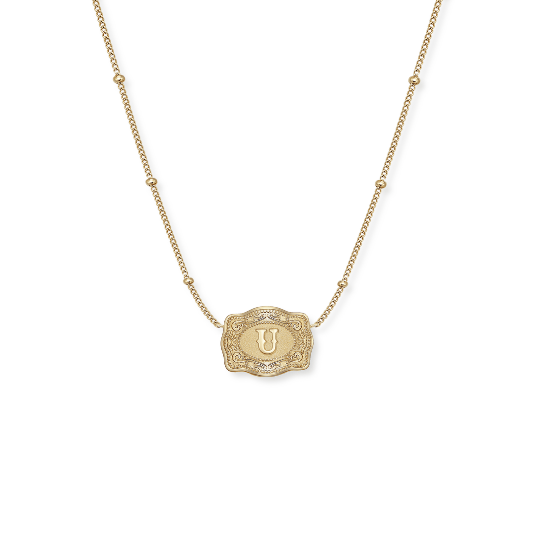 SpurWest Ultra Mini Belt Buckle Necklace (Initial) - Gold - Double C Western SupplySpurWest