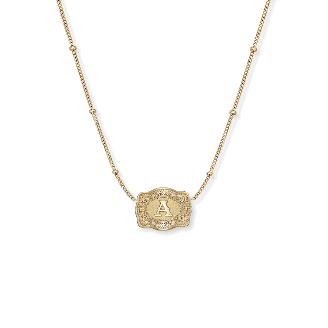 SpurWest Ultra Mini Belt Buckle Necklace (Initial) - Gold - Double C Western SupplySpurWest