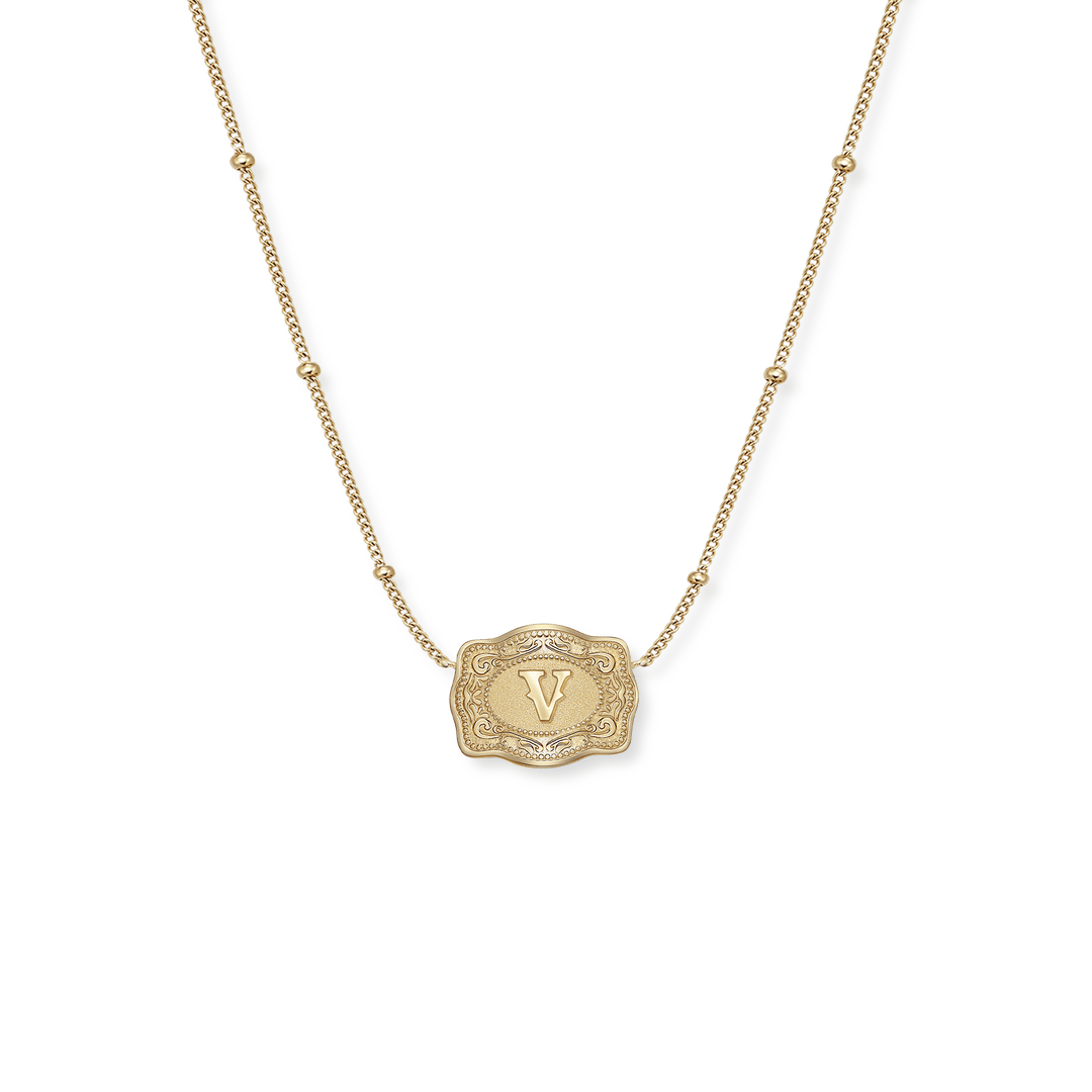 SpurWest Ultra Mini Belt Buckle Necklace (Initial) - Gold - Double C Western SupplySpurWest